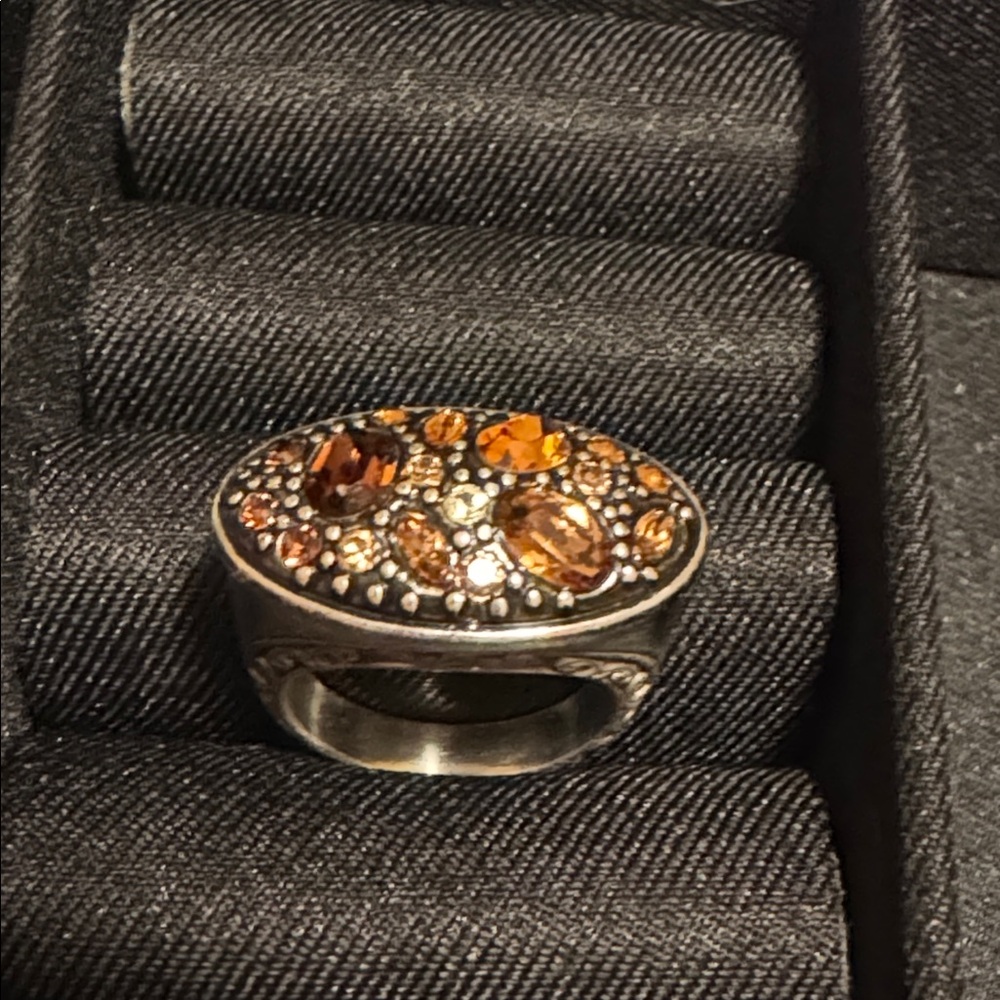 Brighton Amber and Brown Crystals Silver Tone Ring